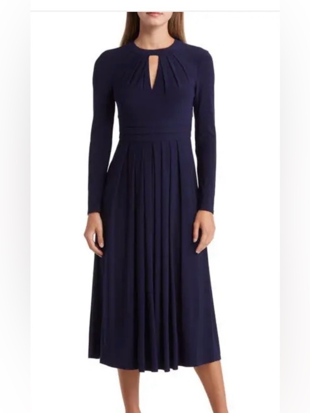 Eliza J Navy Midi Keyhole Long Sleeve Dress size 12